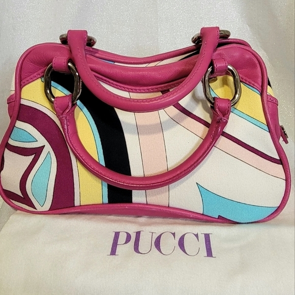 Emilio Pucci Handbags - EMILIO PUCCI Fuschia Leather & Fabric Bag